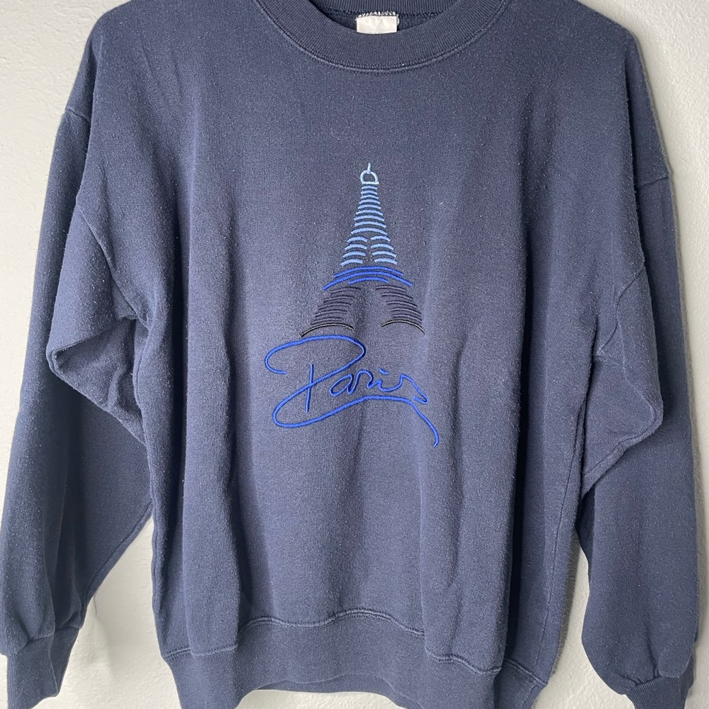 Vintage Made in France Paris Embroidered Navy Women’s Sweatshirt